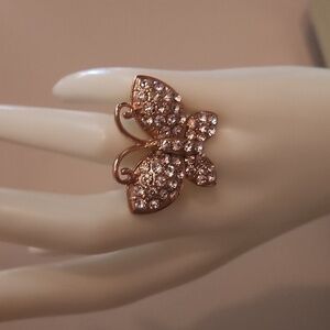 JTV Off Park Crystal Butterfly Gold Tone Stretch Ring